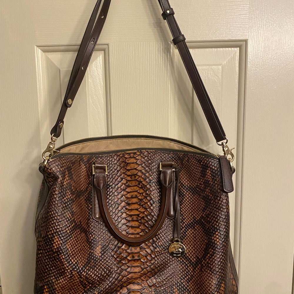Brown Snake Print Leather Handbag